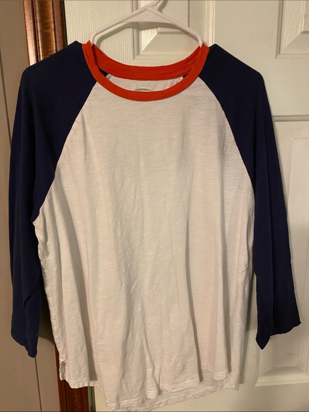 Old Navy White & Navy Raglan Long-Sleeve Tee with Red Collar